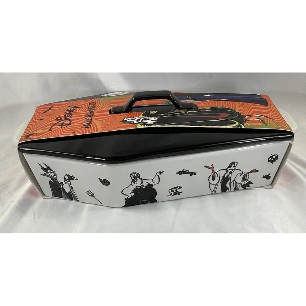 Disney Villains Spooky Halloween Coffin Baking Dish w/ Lid White New! Ceramic.